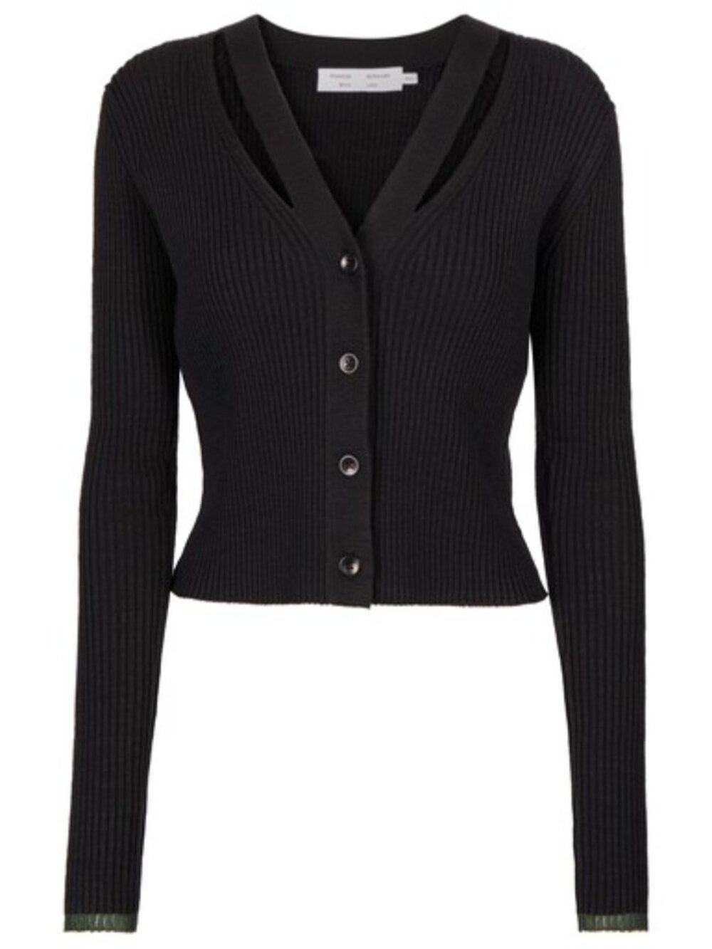 Proenza Schouler Black Ribbed Cardigan Cutout V Neck Button Front L NWT